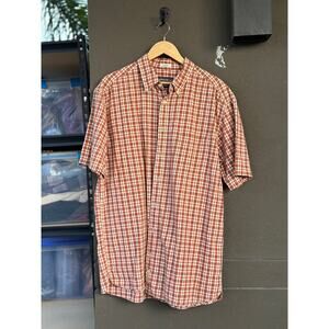 Eddie Bauer Men’s XL & Tall Cotton Orange Plaid Button Down Short Sleeve Shirt